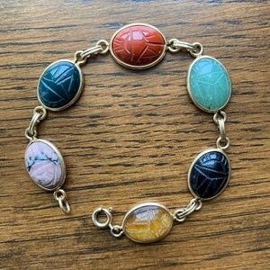 Carved Scarab 14K gold bracelet